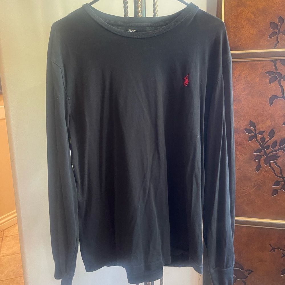Polo Size L Long Sleeve Black Tee with Red Polo
